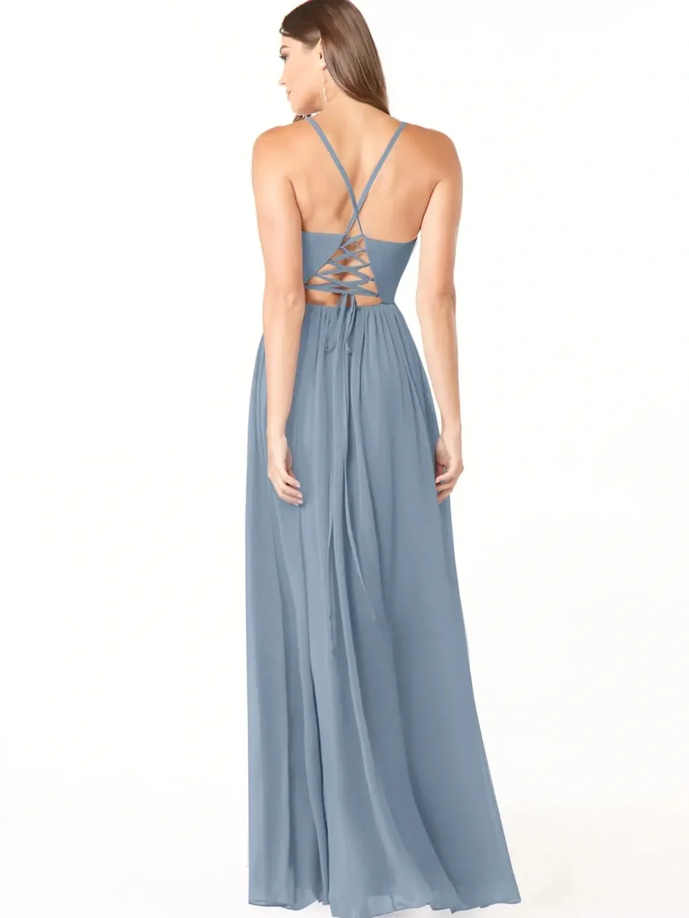 Azazie Aaida Dusty Blue A-Line Corset Chiffon Dress